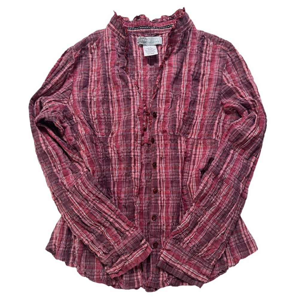 Y2K POINT ZERO X NICOLE BENISTI women's burgundy striped plaid top, L.